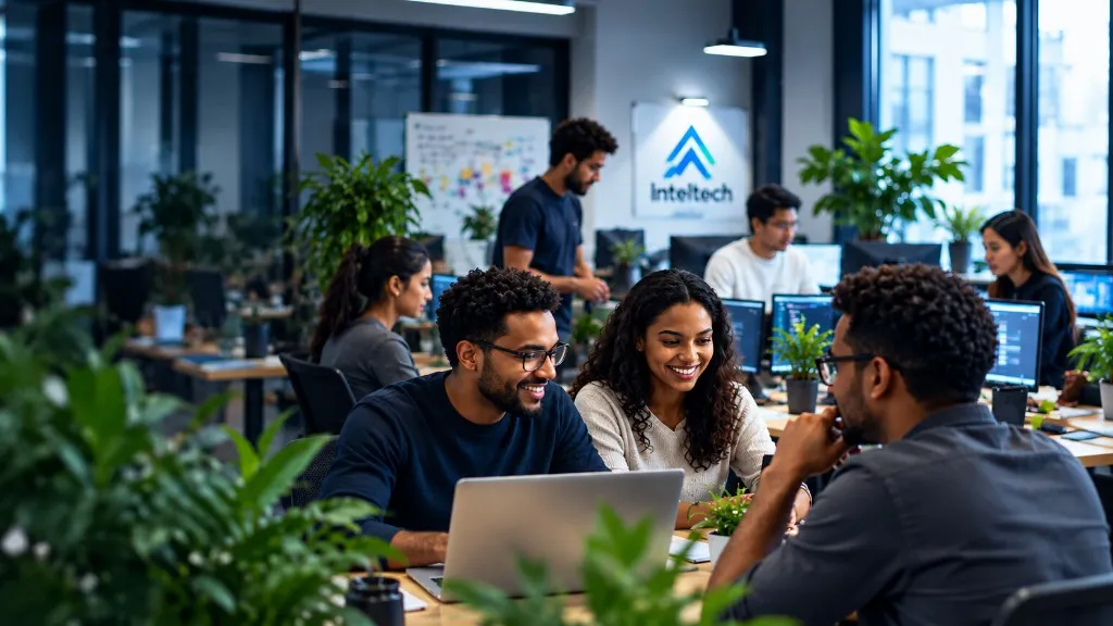 Inteltech colleagues working together on a project
