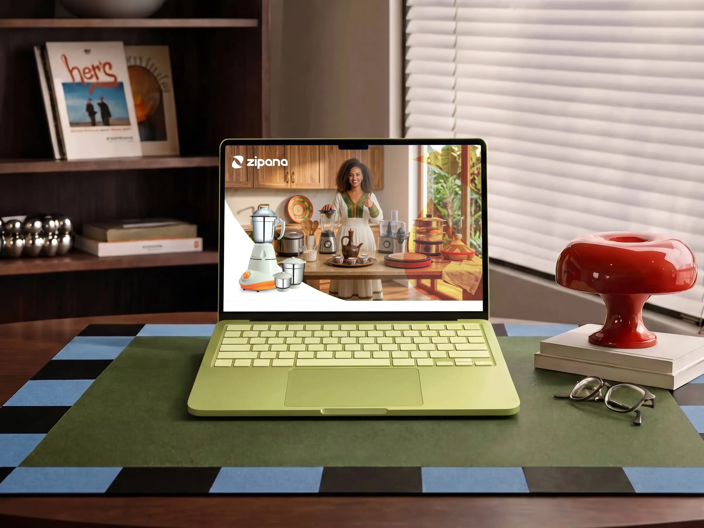 A laptop on a desk showing the Zipana online store